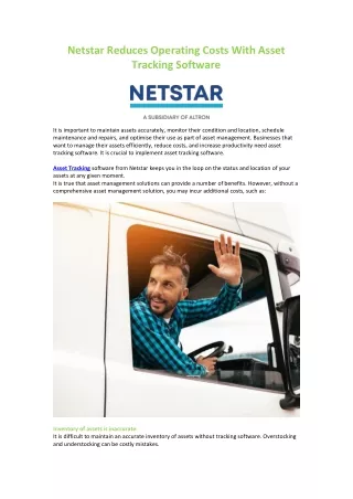 Netstar Reduces Operating Costs With Asset Tracking Software