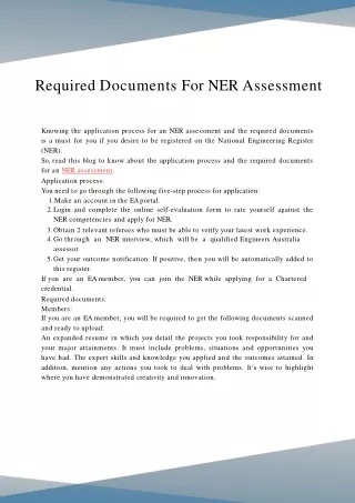 required documents for ner assessment