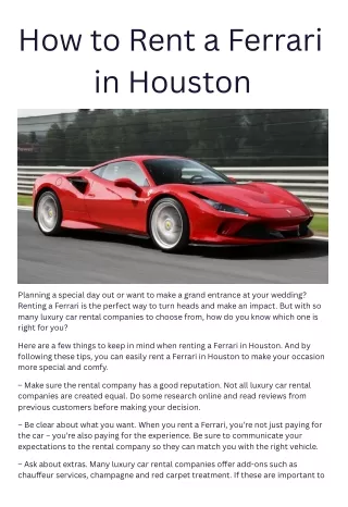 How to Rent a Ferrari in Houston