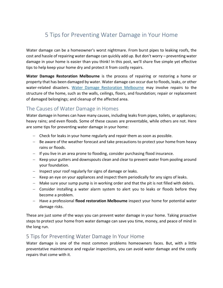 5 tips for preventing water damage in your home