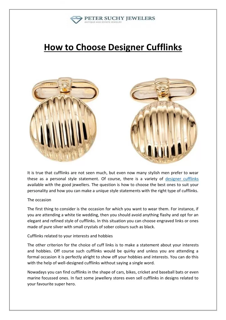 how to choose designer cufflinks