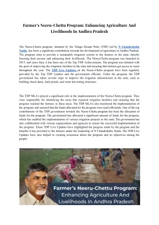 farmer s neeru chettu program enhancing