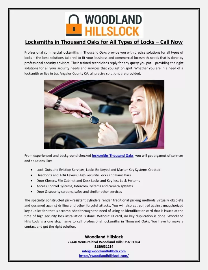 locksmiths in thousand oaks for all types