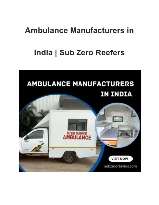 Ambulance Manufacturers in India _ Sub Zero Reefers