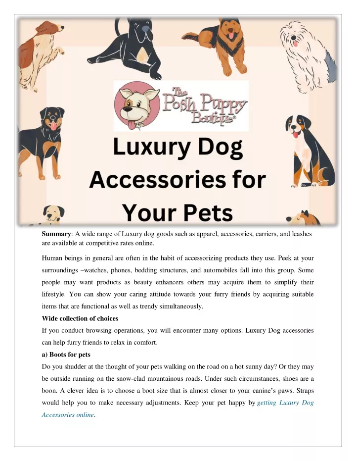 summary a wide range of luxury dog goods such