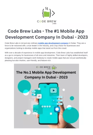 No.1 Mobile App Development Company Dubai - Code Brew Labs