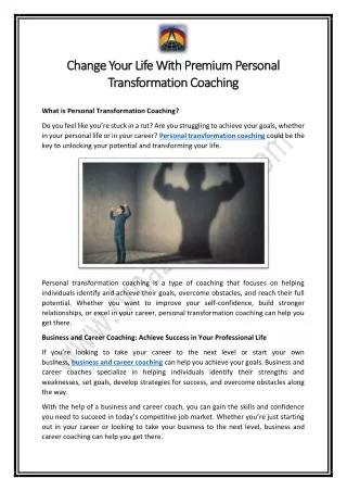 Change Your Life With Premium Personal Transformation Coaching
