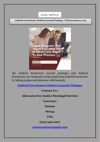 Judicial Foreclosure Defense Lawsuit Package | Winincourtnow.com