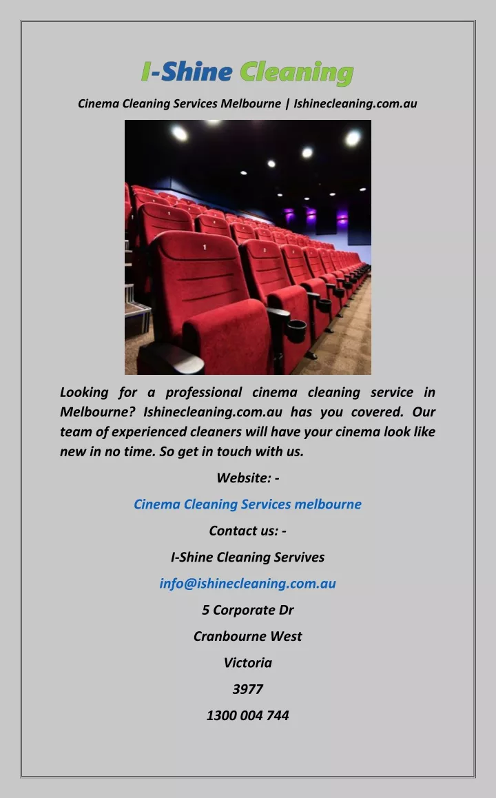 cinema cleaning services melbourne ishinecleaning