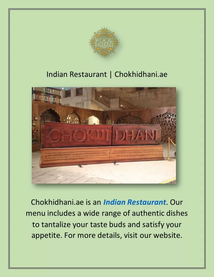 indian restaurant chokhidhani ae