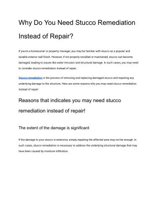 Why Do You Need Stucco Remediation Instead of Repair