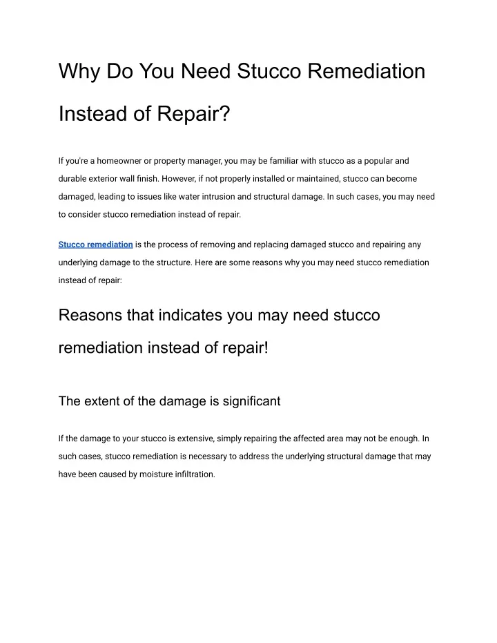 why do you need stucco remediation