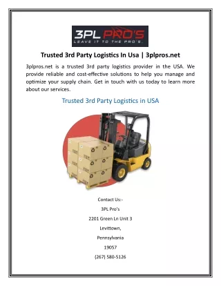 Trusted 3rd Party Logistics In Usa  3plpros.net