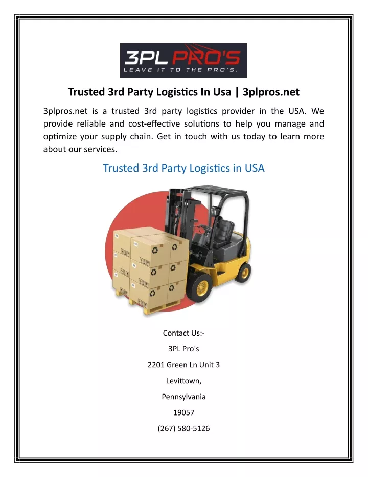 trusted 3rd party logistics in usa 3plpros net