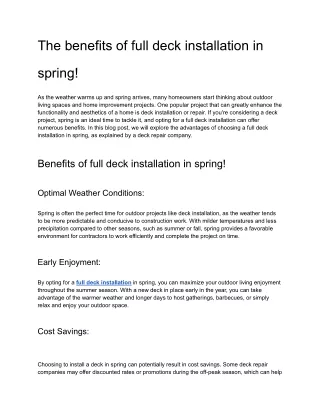 The Benefits of Full Deck Installation in Spring_ A Guide from a Deck Repair Company