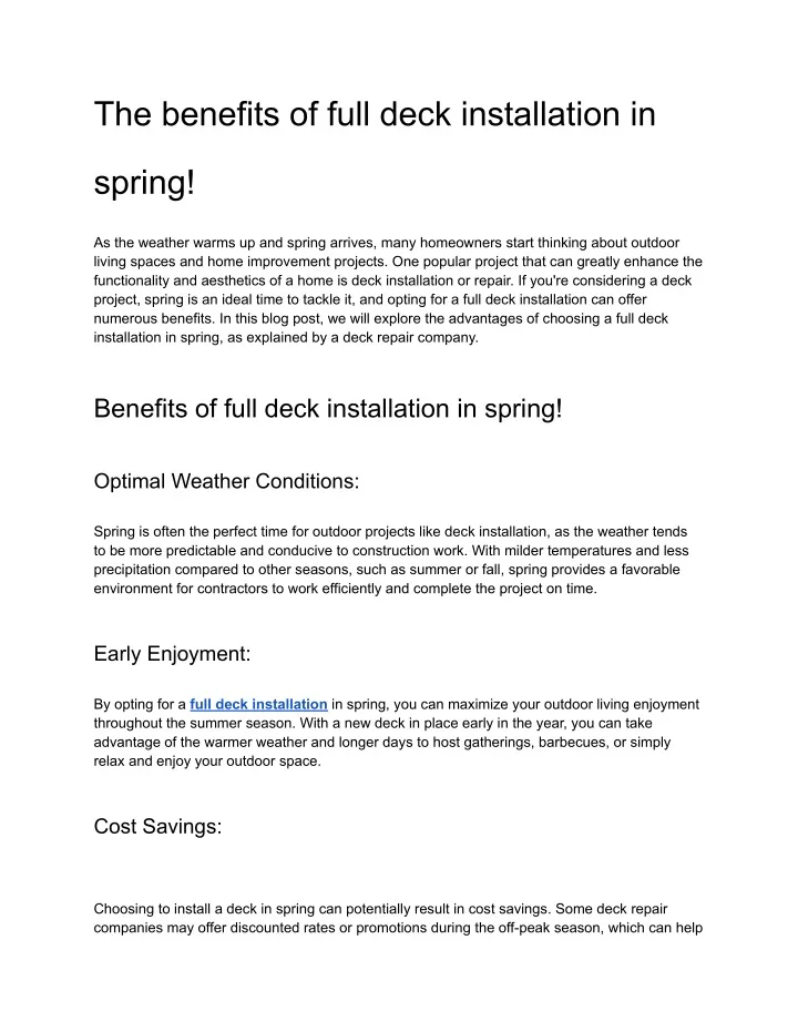 the benefits of full deck installation in