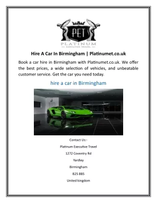 Hire A Car In Birmingham Platinumet.co.uk