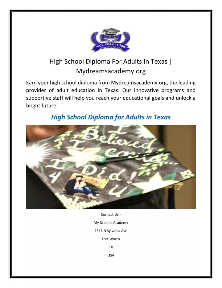 high school diploma for adults in texas