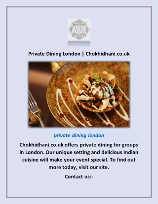 Private Dining London | Chokhidhani.co.uk