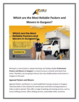 Best packers and movers in Gurgaon can take good care of your relocation needs