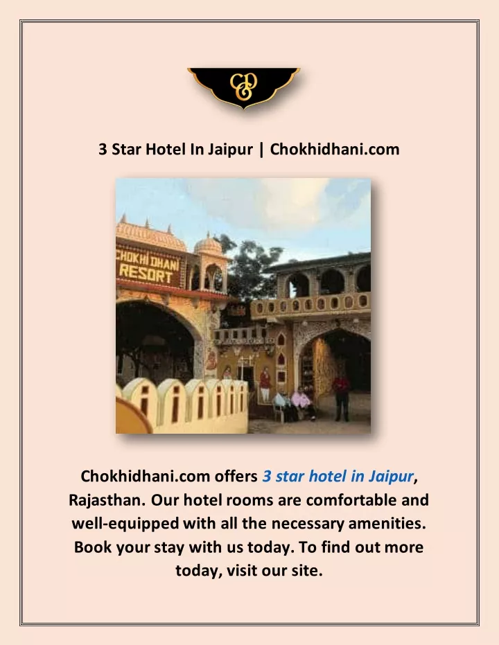 3 star hotel in jaipur chokhidhani com