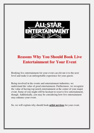 Reasons Why You Should Book Live Entertainment for Your Event