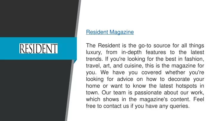 resident magazine the resident