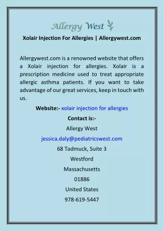 Xolair Injection For Allergies  Allergywest