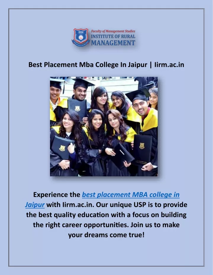 best placement mba college in jaipur iirm ac in