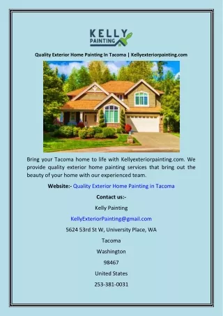 Quality Exterior Home Painting In Tacoma  Kellyexteriorpainting