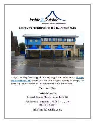 Canopy manufacturers uk Inside2Outside.co.uk