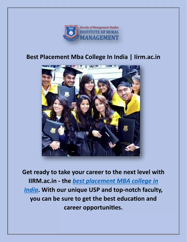 best placement mba college in india iirm ac in