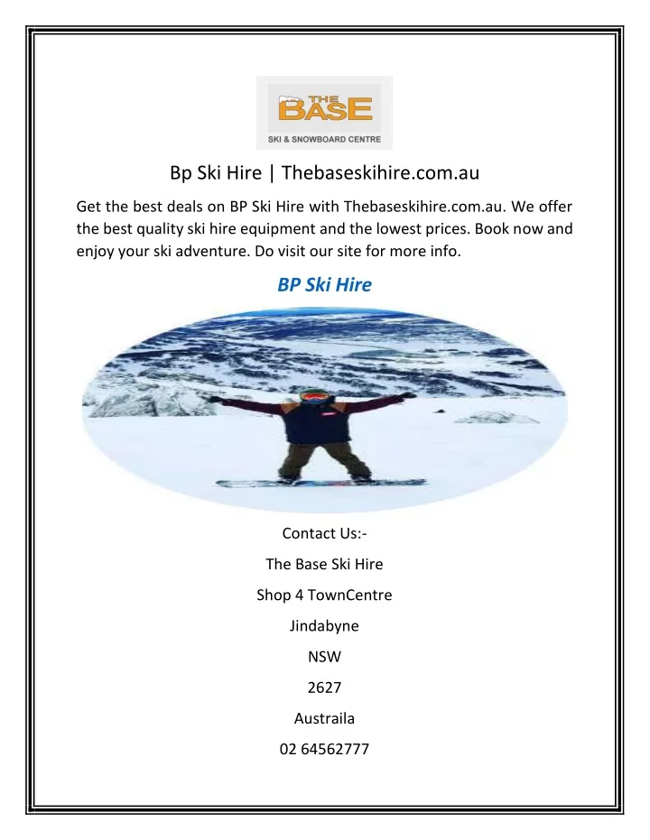 bp ski hire thebaseskihire com au