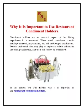 Why It Is Important to Use Restaurant Condiment Holders
