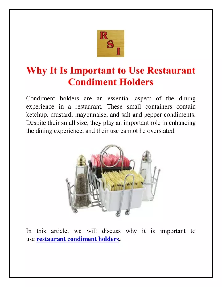 why it is important to use restaurant condiment