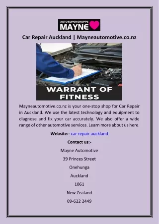 Car Repair Auckland  Mayneautomotive.co.nz