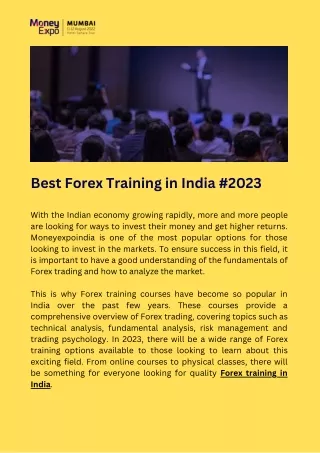 Best Forex Training in India #2023