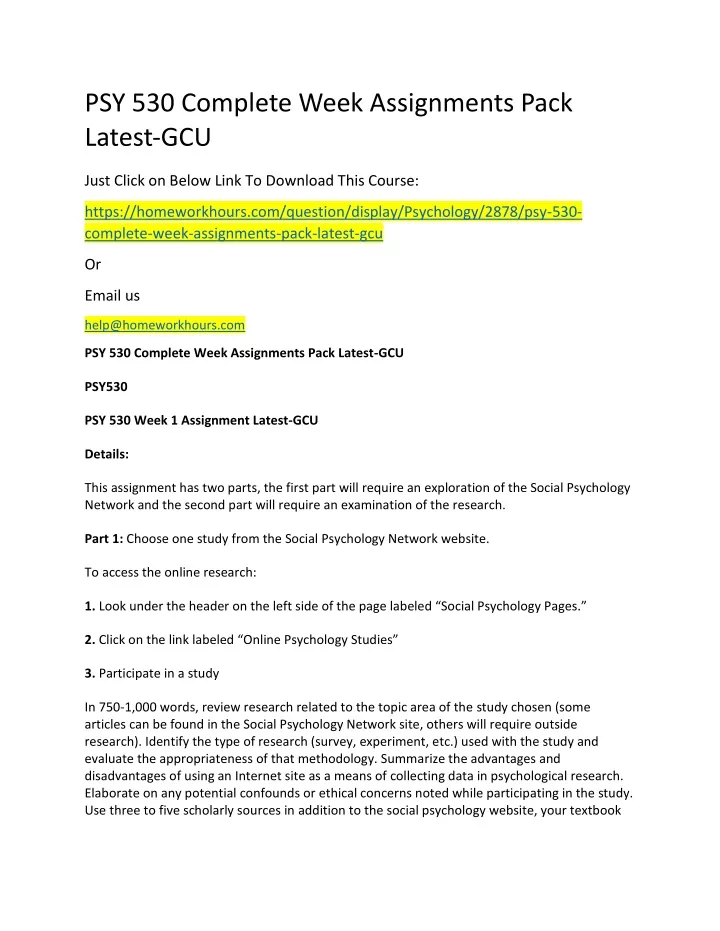 psy 530 complete week assignments pack latest gcu