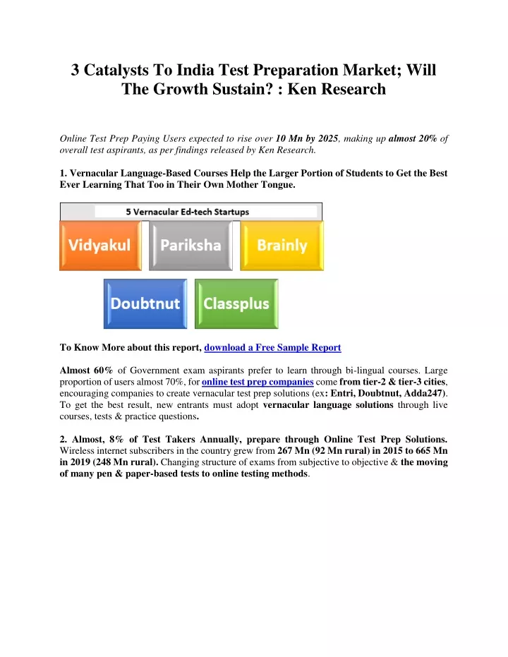 3 catalysts to india test preparation market will