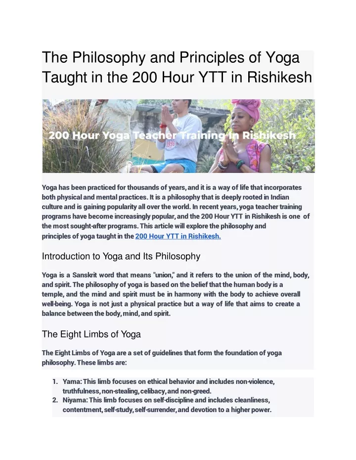 the philosophy and principles of yoga taught in the 200 hour ytt in rishikesh