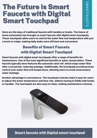 The Future is Smart Faucets with Digital Smart Touchpad