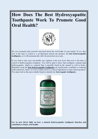 How Does The Best Hydroxyapatite Toothpaste Work To Promote Good Oral Health