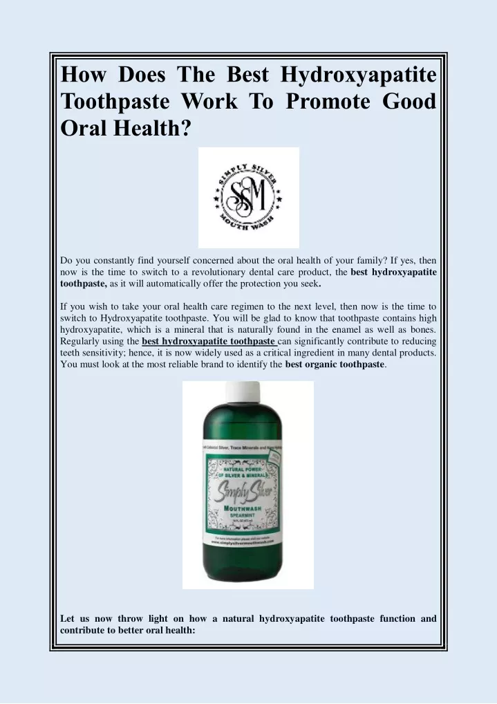 how does the best hydroxyapatite toothpaste work