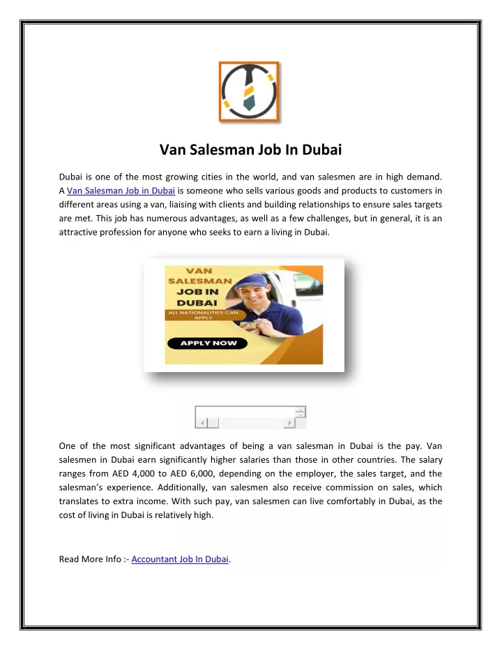 van salesman job in dubai