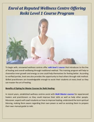 enrol at reputed wellness centre offering reiki
