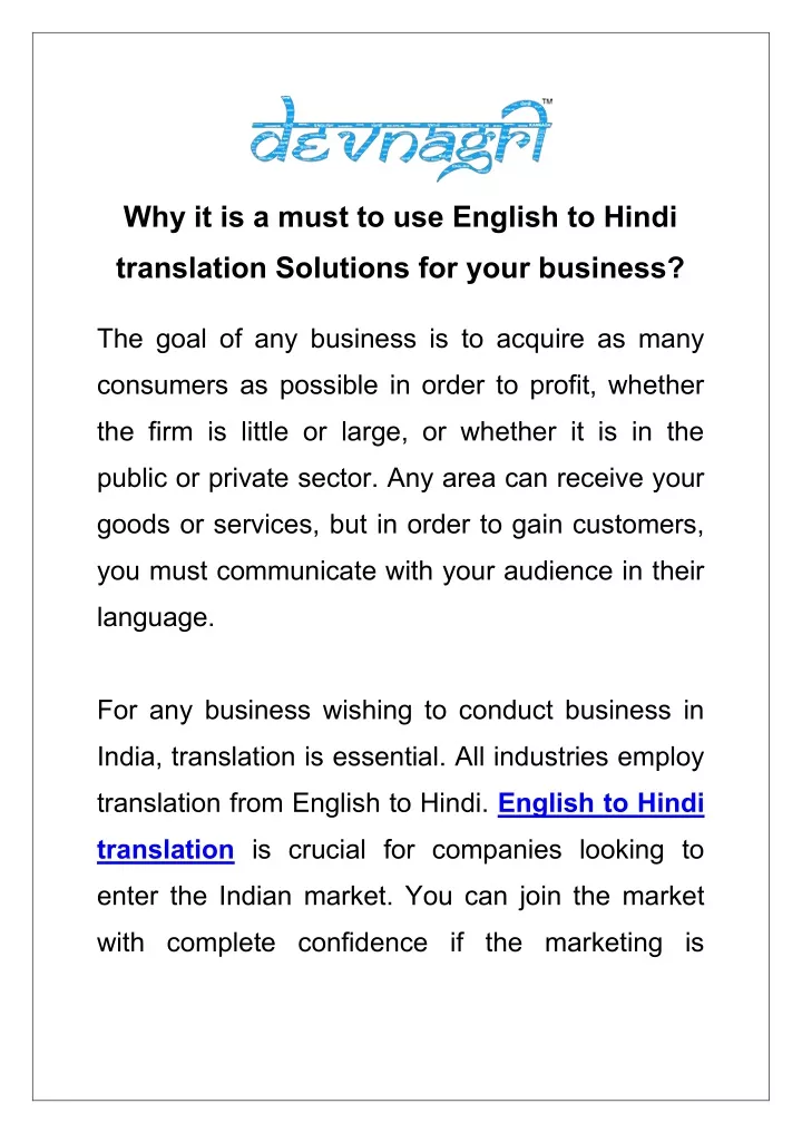 why it is a must to use english to hindi