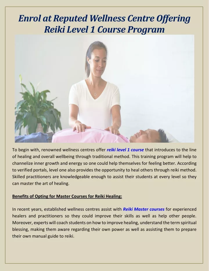 enrol at reputed wellness centre offering reiki