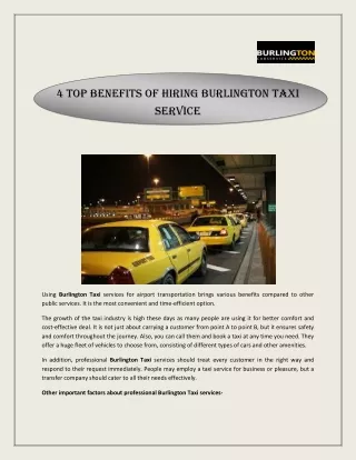 4 Top Benefits of Hiring Burlington Taxi Service