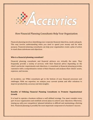 How Financial Planning Consultants Help Your Organization