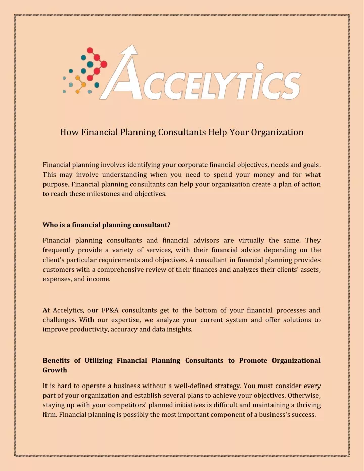 how financial planning consultants help your